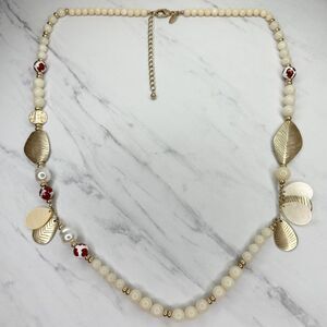 Chico's White Beaded Gold Tone Long Statement Necklace ✨